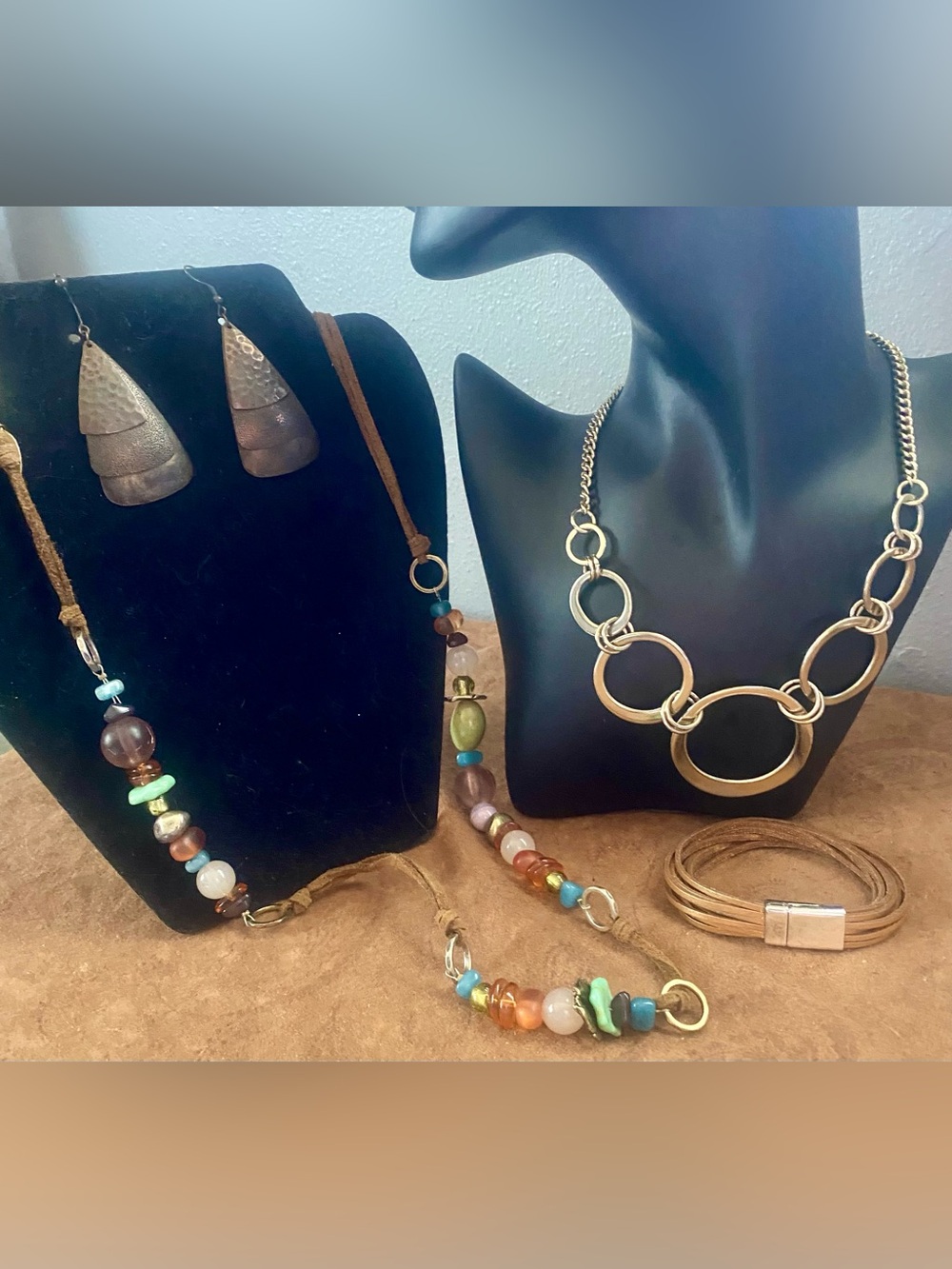 Coldwater Creek Boho Beaded & Express Circle Link Statement Necklaces, Earrings